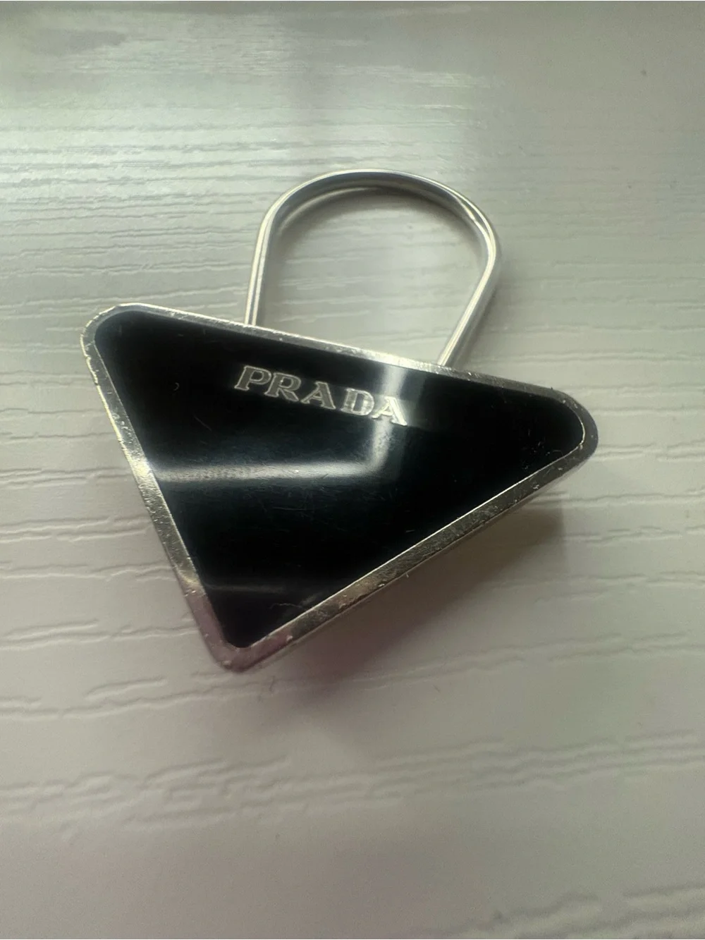PRADA Black Triangle Metal Key Ring